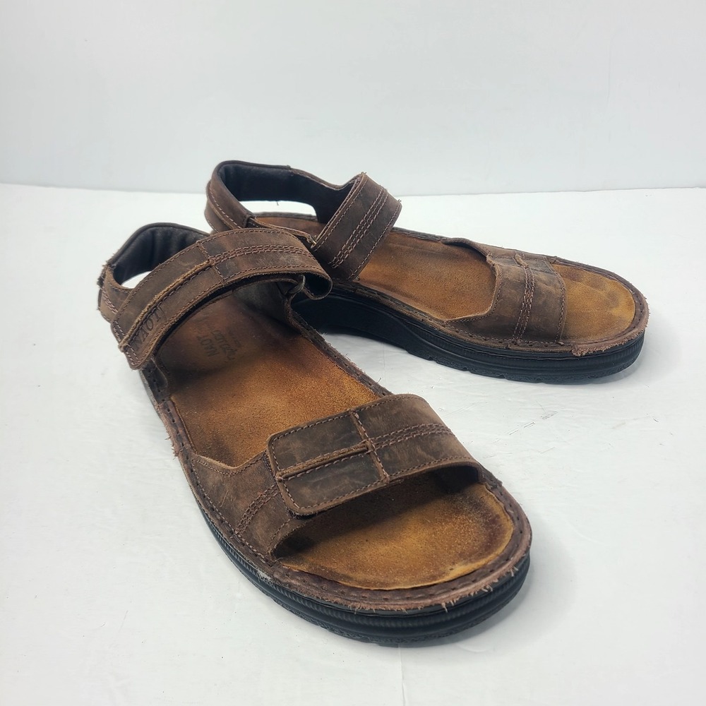 Naot Arthur Brown Leather Crazy Horse Men's Sandals Adjustable Strap EU 43 US 10